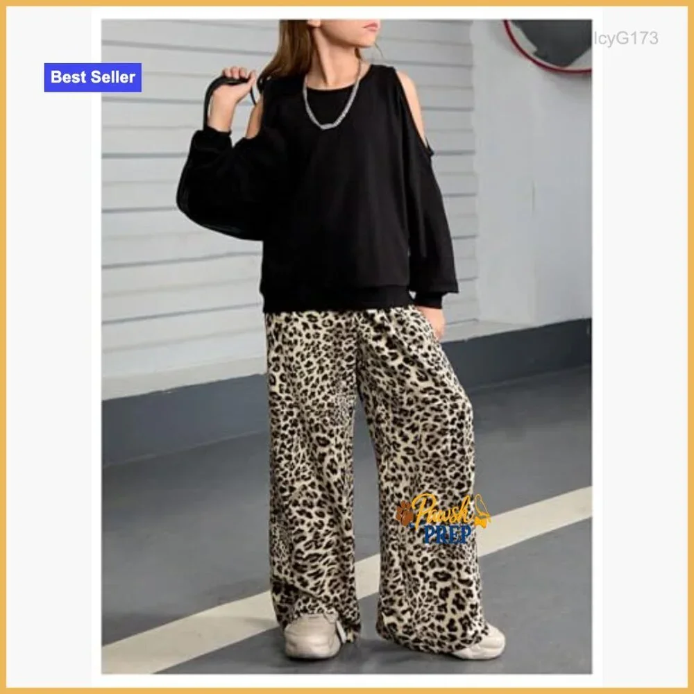 Girls Wide Leg Palazzo Pants with Drawstring Waist and Pockets